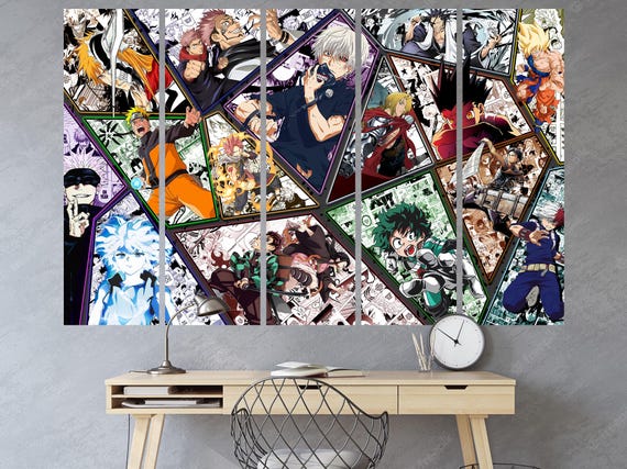Anime Fantasy Collage Canvas Manga Style Japanese Aesthetic Wall Art Unique Anime Decor Manga Collage Gift Geek Bedroom Living Room Office