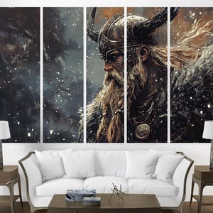 Nordischer Krieger Leinwand Wikinger Gott Portrait Mythischer Nordmann Malerei Kampfgeist Skandinavische Legende Maskulin Nordischer Held Wanddekoration