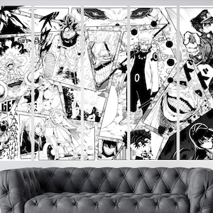 Anime Line Art Canvas Manga Collage Japanese Art Wall Decor Unique Anime Gift for Geek Bedroom Living Room Office Aesthetic Canvas Art