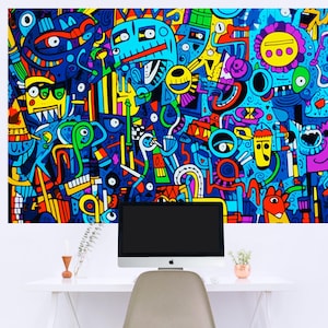 Abstract Graffiti Wall Art Colorful Pop Art Canvas Print Modern Street Style Painting Vibrant Urban Artwork Living Room Bedroom Office Decor