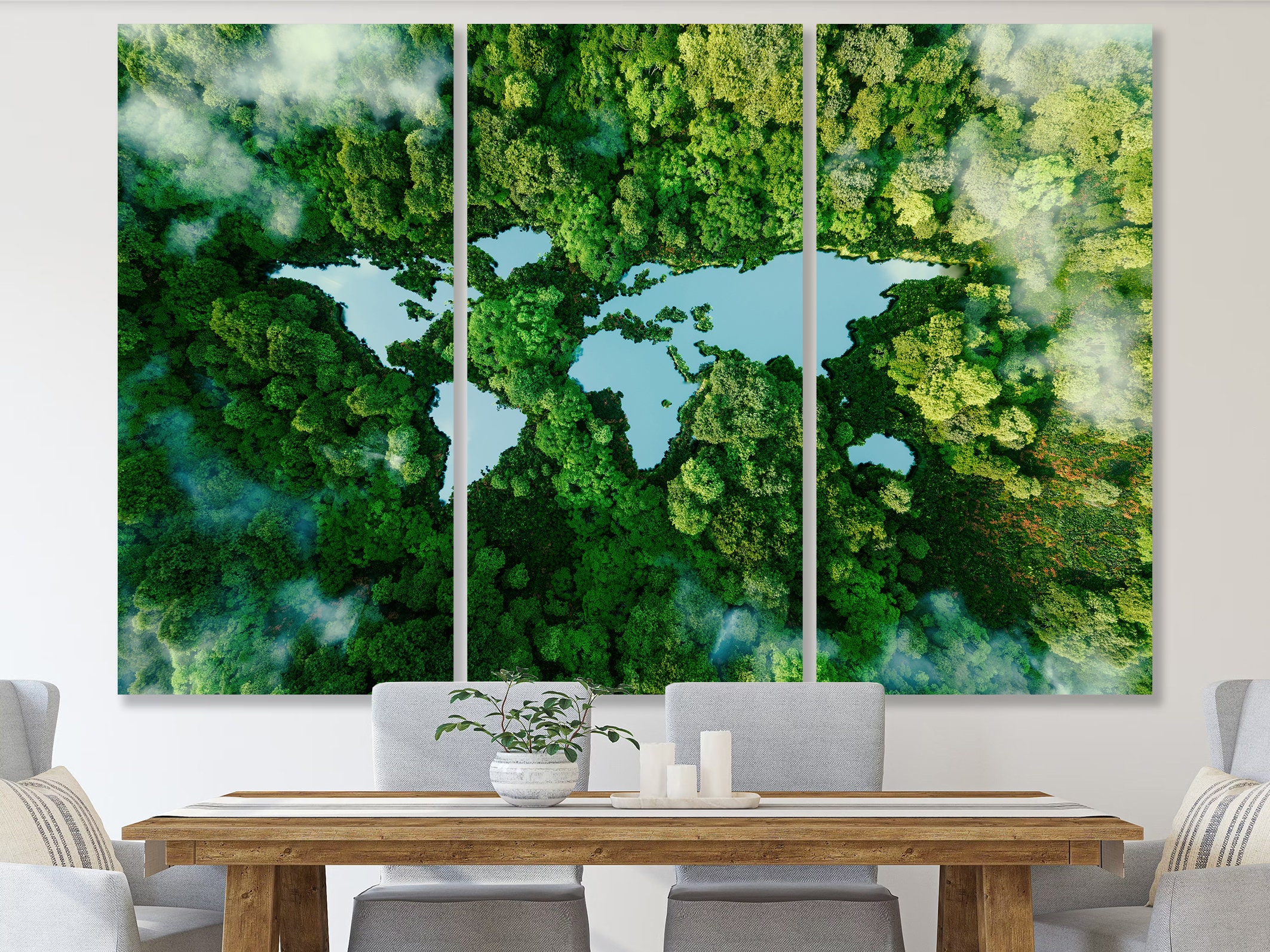 Forest World Map Canvas Lake in the Shape of A World Map Ecology Art