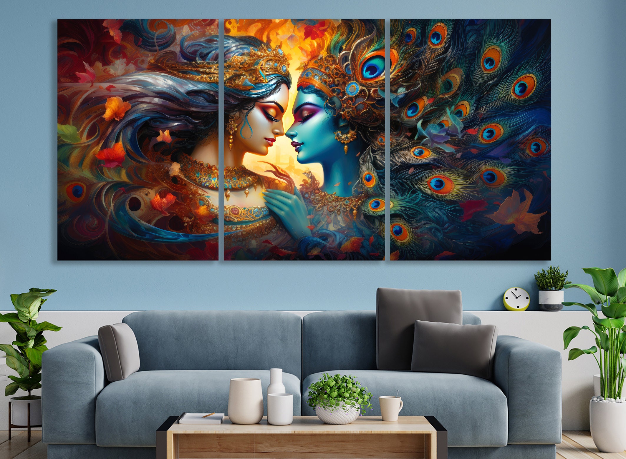 Sacred Krishna and Radha Canvas Hindu Vaishnavite Tradition Wall Art ...