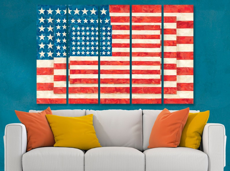 Jasper Johns Three Flags Canvas Pop Art Canvas Print Original Etsy