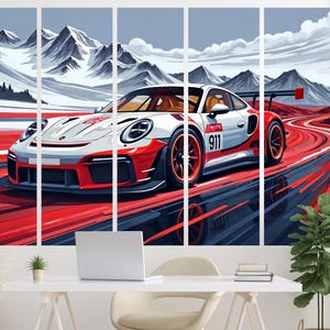 Racing Car Canvas Wall Art Modern Sports Car Painting Living Room Bedroom Garage Decor Motorsport Artwork Car Lovers And Racing Enthusiasts