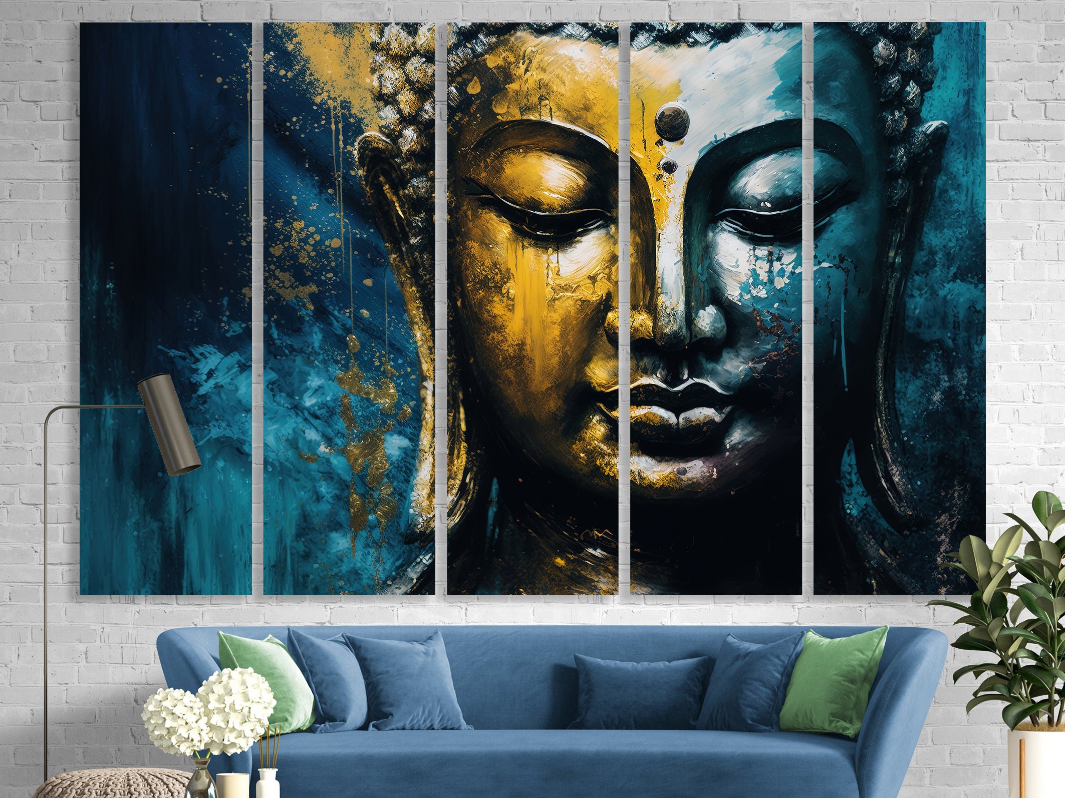 Buddha Canvas Print Buddhism Art Religious Canvas Abstract Statue Blue