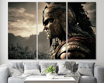 Spartan Soldier Canvas King Leonidas Wall Decor Spartan Warrior Ancient Ages Greek Warrior Wall Decor Extra Large Canvas Greek Mythology Art