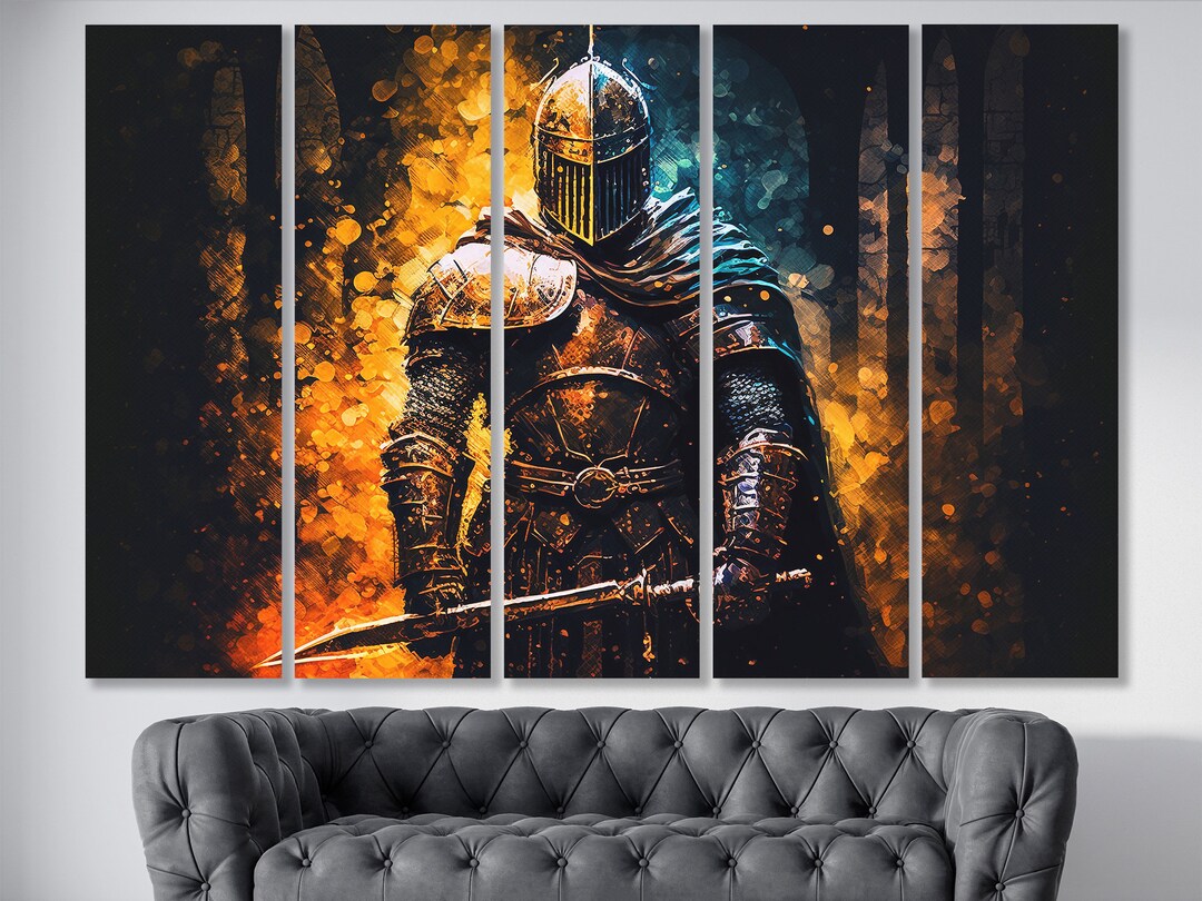 Medieval Knight Canvas Wall Art Dark Castle Fortress Decor Armored ...