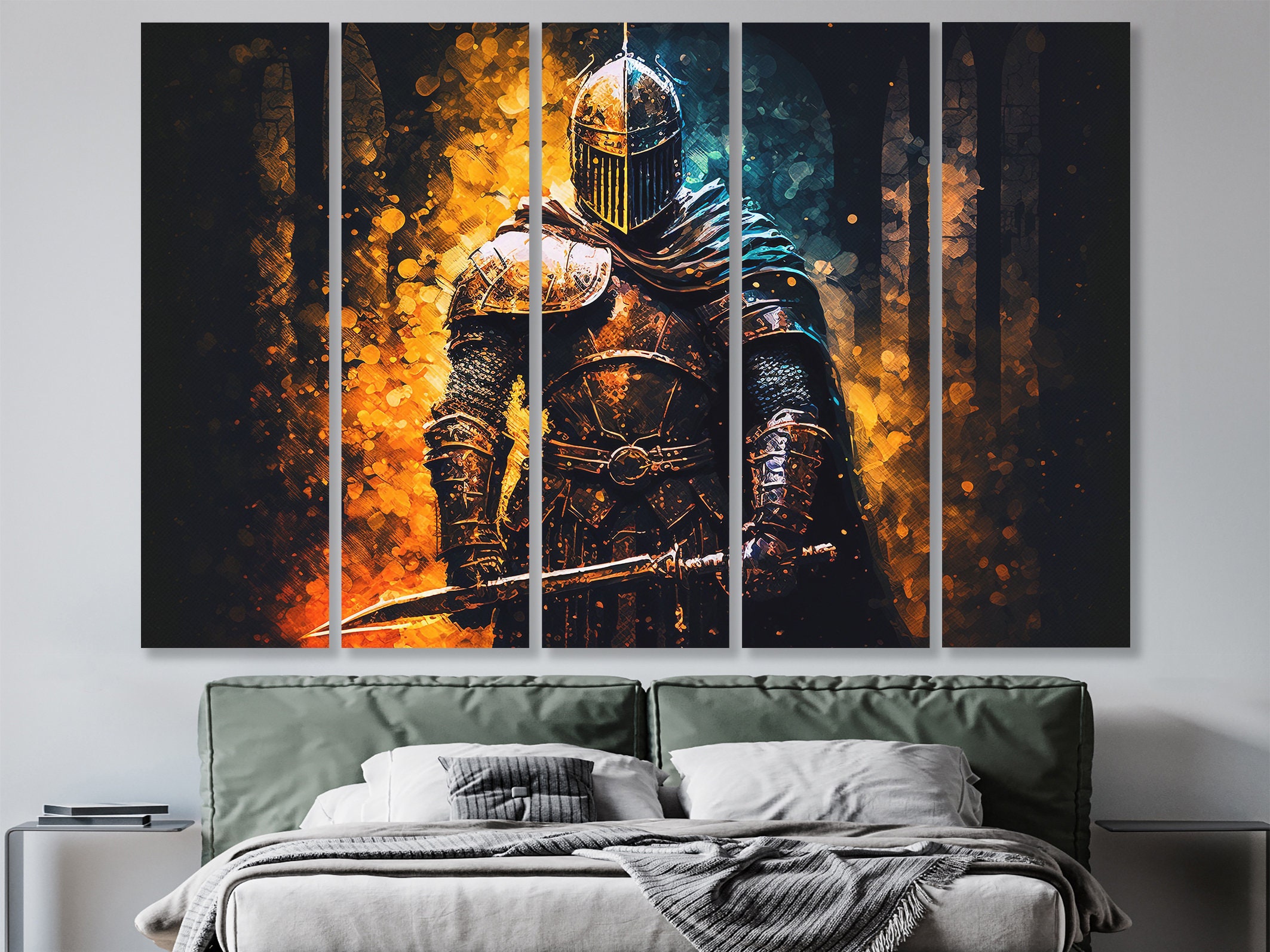 Medieval Knight Canvas Wall Art Dark Castle Fortress Decor Armored ...