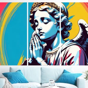Pop Art Angel Canvas Wall Art Modern Religious Artwork Vibrant Colors Spiritual Decor Contemporary Angel Painting Home Living Room Bedroom