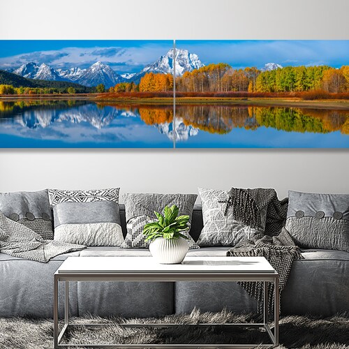 Autumn Landscape Panoramic CANVAS Extra large wall art shops Set of 2 prints Autumn Mountains Lake Forest Wonderful natural landscape Home decor