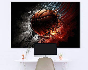 Basketball Canvas Wall Art, Motivational Sports Poster, Abstract Basketball Print, Vintage Style Playroom Canvas, Modern Wall Decor