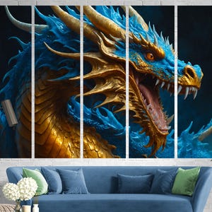 Dragon Canvas Mythical Creature Majestic Wall Art Fantasy Fire Dragon Print Living Room Decor Office Wall Mural Gift for Fantasy Lovers