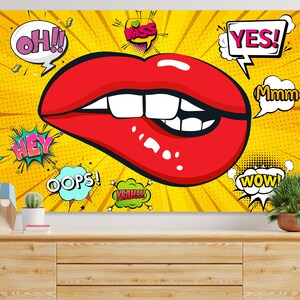 Pop Art Canvas Print Biting Her Red Lips Wall art decor printing Bedroom Wall Decor Modern Art Large Size Canvas Print Pop Art Lips