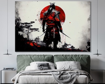 Samurai Canvas Wall Art: Abstract Warrior Print, Asian Style Decor