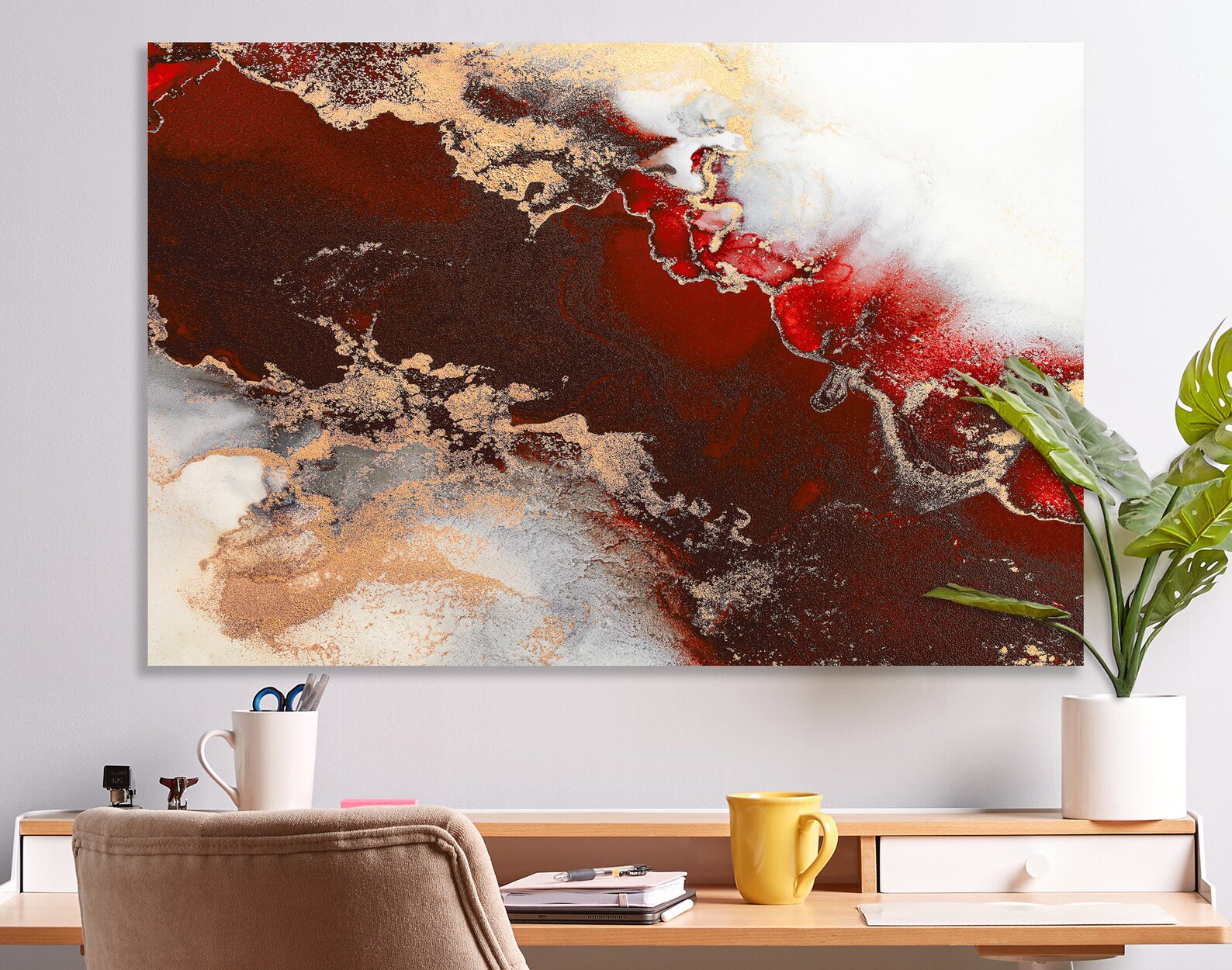 Exquisite Red Marble Abstract Canvas Dark Red Wall Art Print Etsy