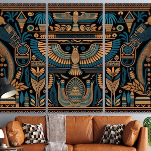 Egyptian Print Canvas Egyptian Wall Art Decor Mythology Wall Art Vintage Canvas Ancient Egypt Patterns Wall Decor Extra Large Pharaoh Canvas