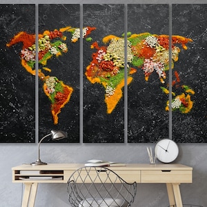 Gewürze Kräuter Weltkarte Leinwand Reise Wand Kunst Dekor Extra Große Leinwand Küche Leinwand Wand Kunst Dekor Restaurant Cafe Leinwand Geschenk Idee