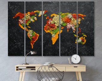 Spices Herbs World Map Canvas Travel Wall Art Decor Extra Large Canvas Kitchen Canvas Wall Art Decor Restaurant Cafe Canvas Gift Idea