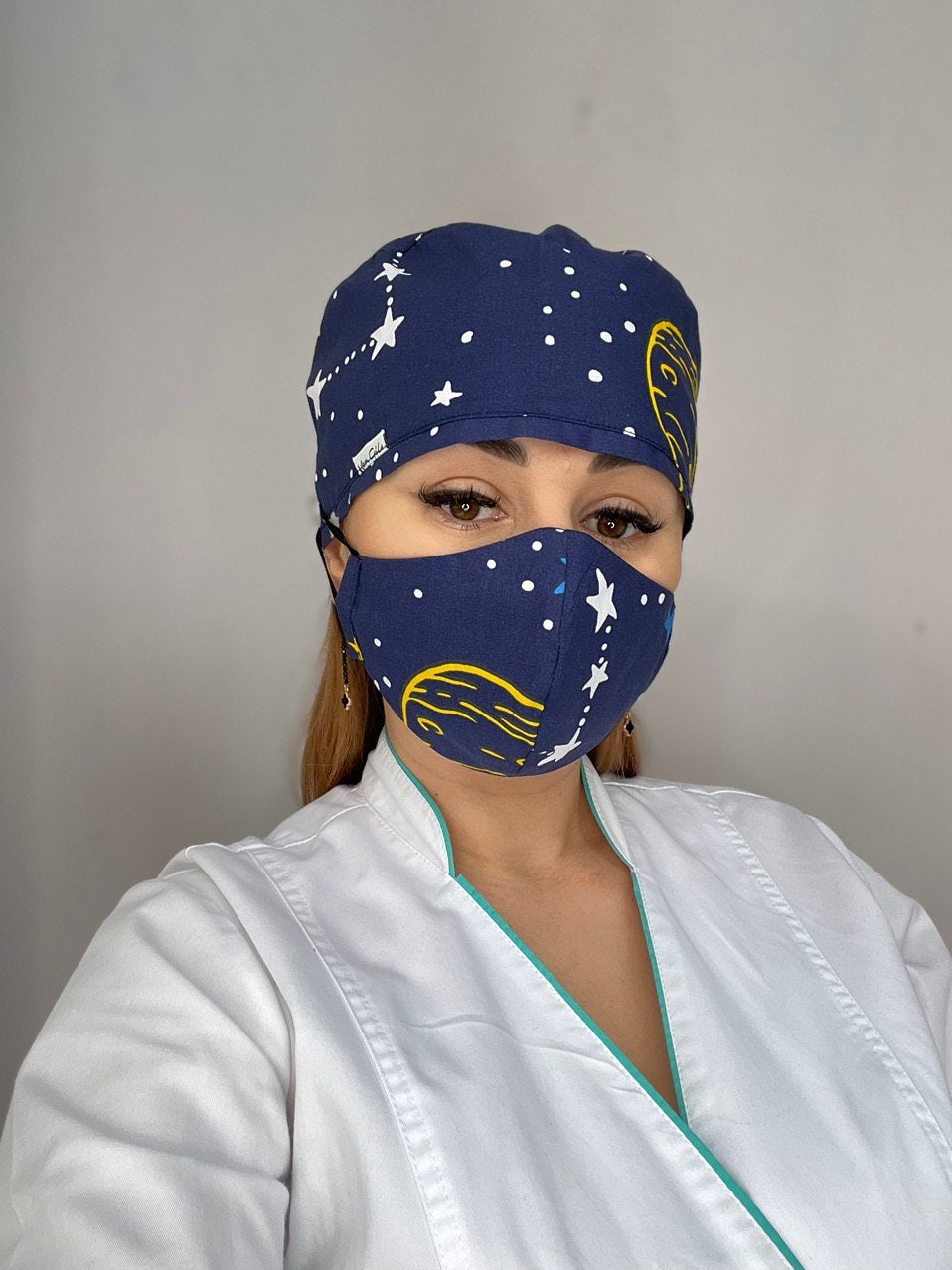 Scrub Caps w/ Face Mask Buttons Surgical Cap Medical Etsy