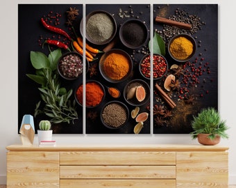 Black Set Various Spices Canvas Rustic Healthy Food Concept Print  Kitchen Wall Art Dining Room Decor Large Canvas Wall Art Birthday Gifts