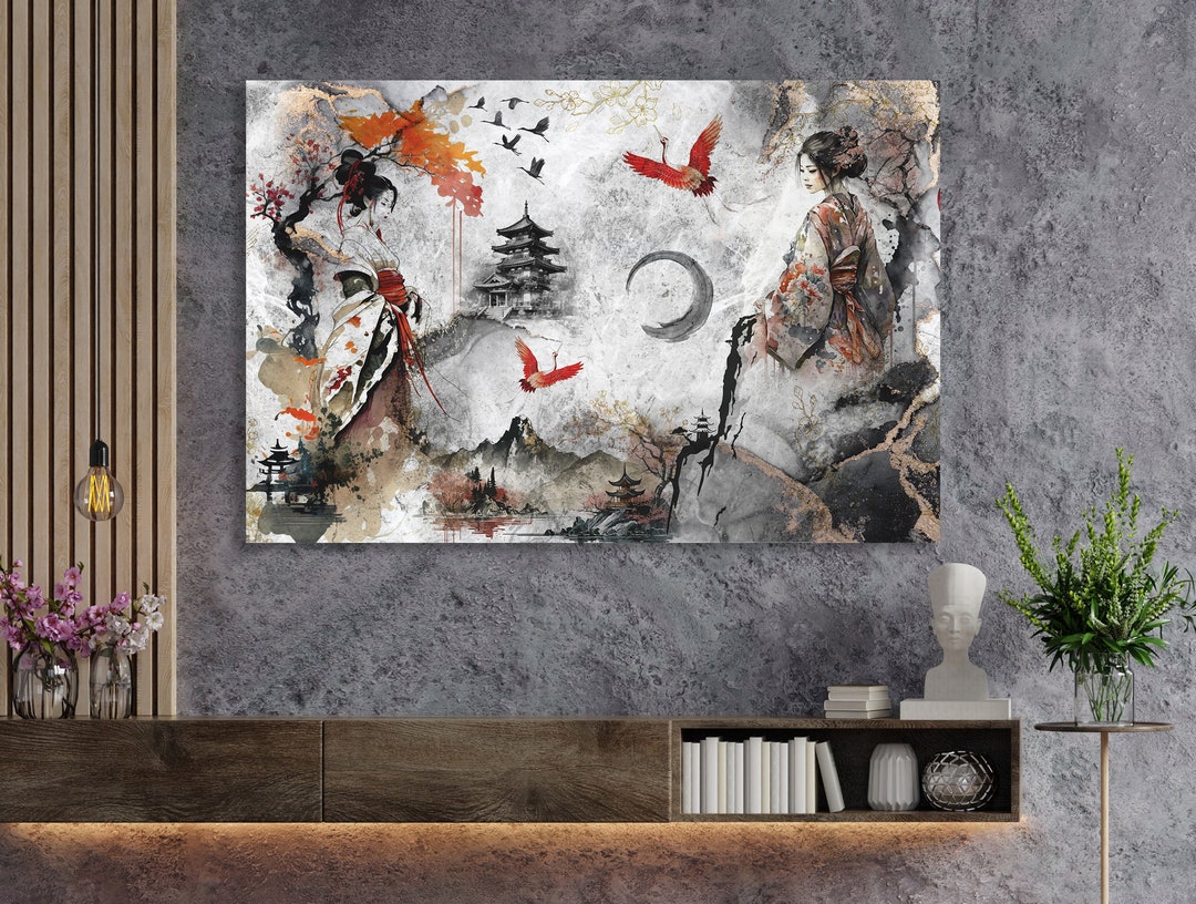 Chinoiserie Geisha Canvas Print Wall Art Decor Abstract Japanese Extra ...