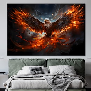 Phoenix Canvas Mythical Phoenix Abstract Wall Art Deco Flaming Phoenix Fantasy Art Extra Large Framed Canvas Wall Decor Greek Mythology Art
