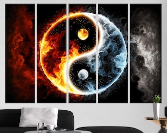 Yin Yang Fire and Ice Canvas Wall Art – Abstract Spiritual Energy Symbol Photo Print