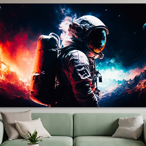 Astronaut Spacewalk In Colorful Galaxy Sky Framed Canvas Wall Art Design Print Decor for Home Office Decoration Astronaut In Space Painting