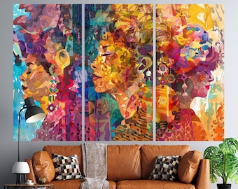 Vibrant African Collage Canvas Art: Ethnic Abstract Boho Wall Print