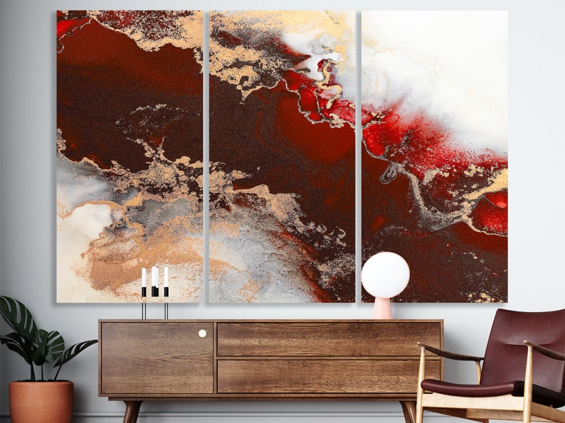 Exquisite Red Marble Abstract Canvas Dark Red Wall Art Print Etsy