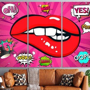 Pop Art Canvas Print Biting Her Red Lips Wall art decor printing Bedroom Wall Decor Modern Art Large Size Canvas Print Pop Art Lips