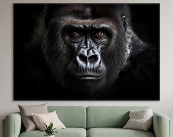 Gorilla Canvas Wall Art Animal Print Wildlife Print  Black Gorilla Large Canvas Art Office Decor Art Home Monkey Print Man Room Decor