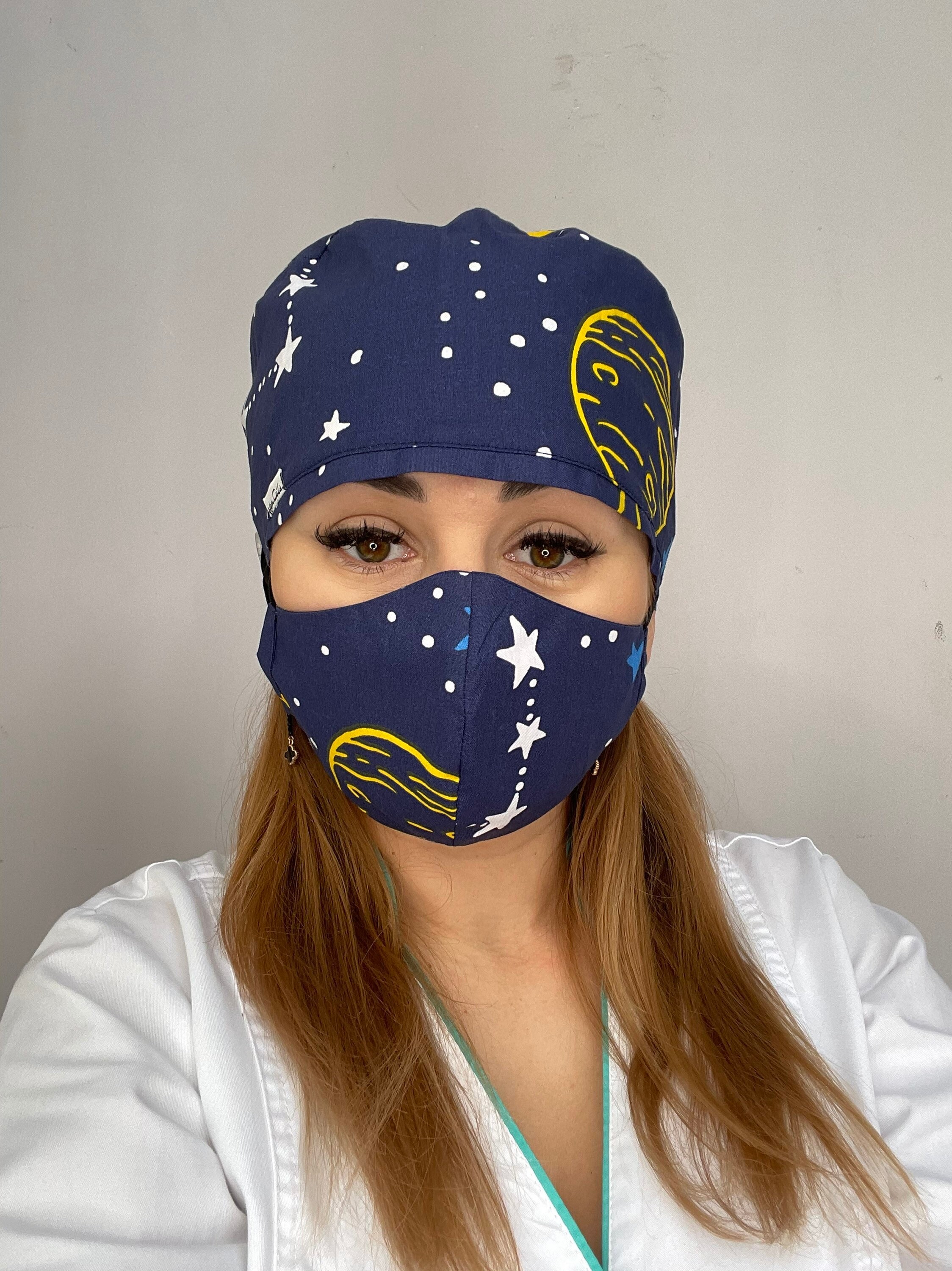 Scrub Caps w/ Face Mask Buttons Surgical Cap Medical Etsy