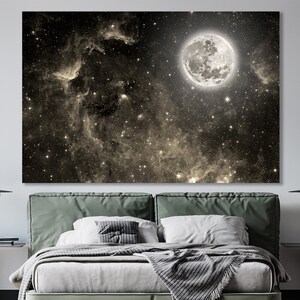 Moon With Stars Canvas Print Night Sky With Stars Wall Art Decor Cosmic ...