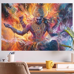 Shiva Canvas Wall Art Hindu Deity Cosmic Energy Spiritual Artwork Vibrant Colors Sacred Meditation Room Decor Mythology Aesthetic Gift Idea