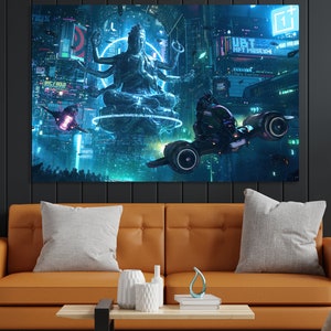 Futuristic city wall canvas Fantastic art Game room decor Sci-fi wall art Futuristic cityscape Gift to the gamer Teen gift Digital work art