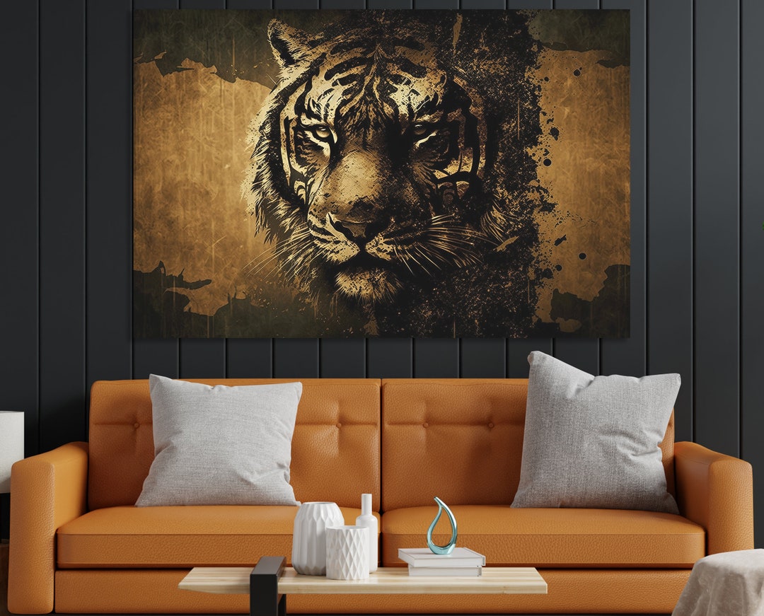 Tiger Canvas Wall Art Decor Abstract Tiger Canvas Print Extra Large Canvas Gift Idea Vintage Art