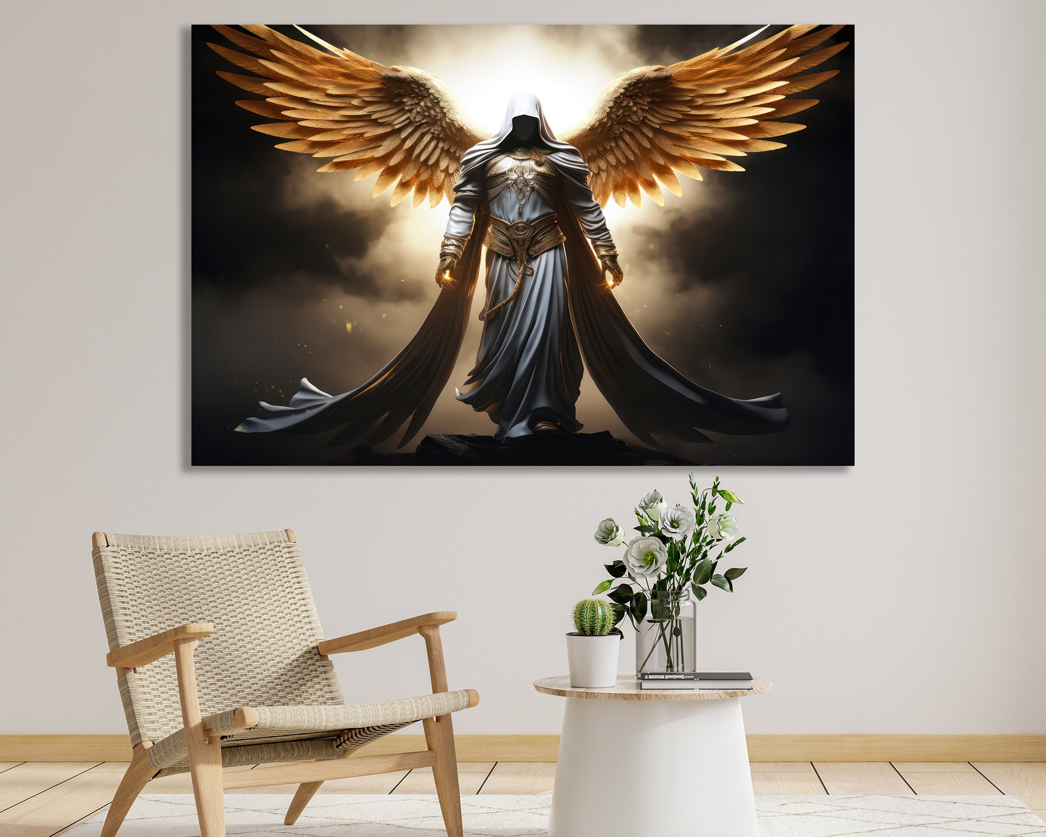 Warrior Angel Canvas Wall Art: Archangel Battle Scene Print - Modern Religious Decor