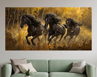 Stampa artistica su tela di cavallo selvaggio: paesaggio panoramico, decorazione murale in stile western