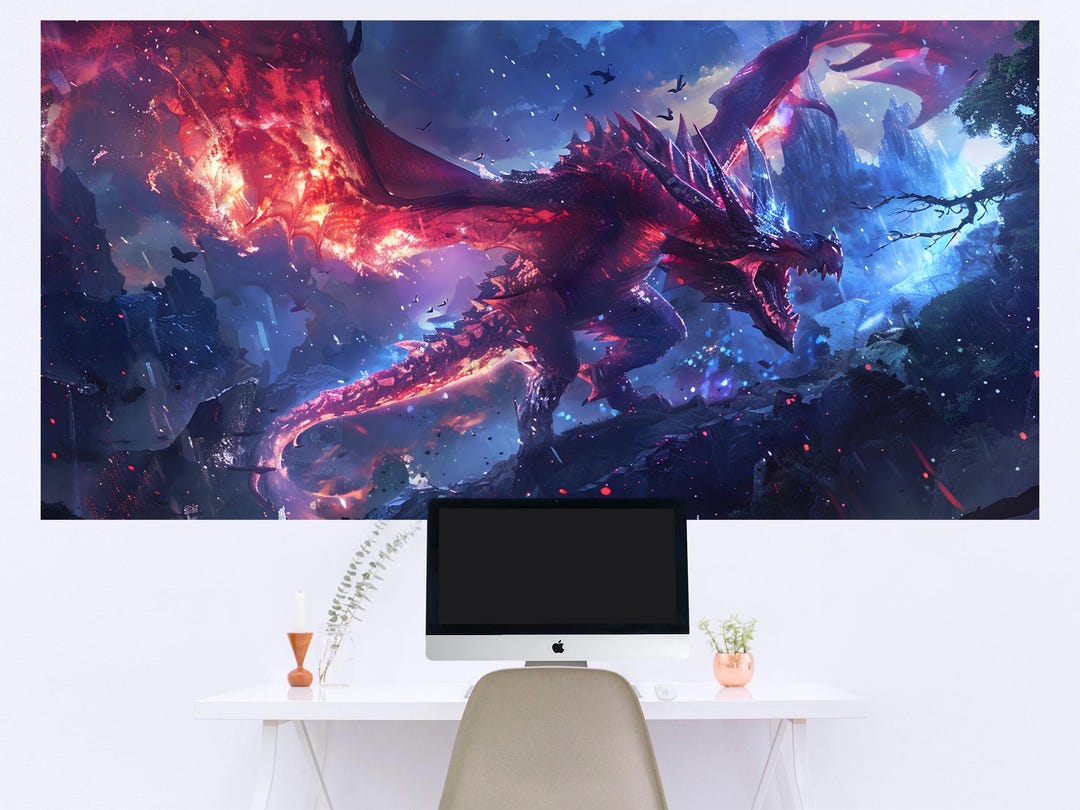 Epic Dragon Wall Art Canvas Fantasy Fire Breathing Creature Mythical ...