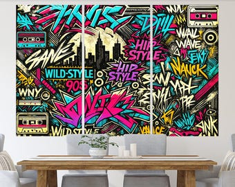 Graffiti Canvas Wall Art, Hip Hop Street Art Print, Urban Pop Art Decor, 90s Style Graffiti Artwork, Modern Home Studio Wall Art