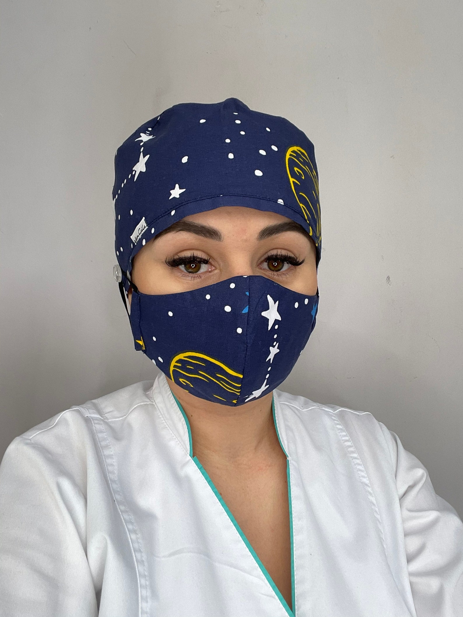 Scrub Caps w/ Face Mask Buttons Surgical Cap Medical Etsy