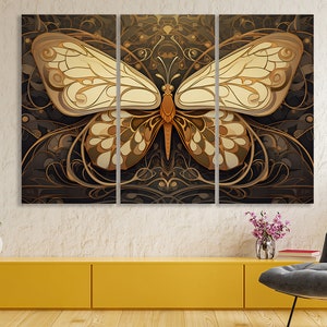 Butterfly Canvas Print Abstract Modern Wall Art Extra Large Canvas Luxury Yellow Butterfly Bedroom Botanical Wall Art Decor Gift idea