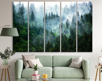 Foggy Pine Forest Canvas Art Woods Landscape Print Landscape Nature wall art Misty Forest Canvas Ready to Hang for Bedroom Living Room