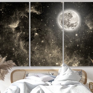 Moon With Stars Canvas Print Night Sky With Stars Wall Art Decor Cosmic Extra Large Canvas Ready To Hang Gift Idea Bedroom Canvas Wall Decor