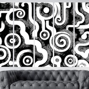 Black White Abstract Canvas Modern Optical Illusion Wall Art Psychedelic Swirl Lines Ready To Hang Graphic Art Print for Living Room Decor