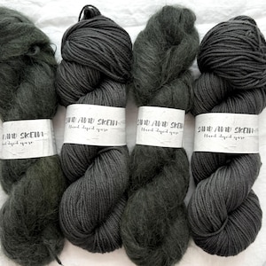 Hand-Dyed DK Yarn – 100% Non-Superwash Merino Wool – 246 Yards – Charcoal Gray with Green Undertones – Rustic Wool Yarn for Garments