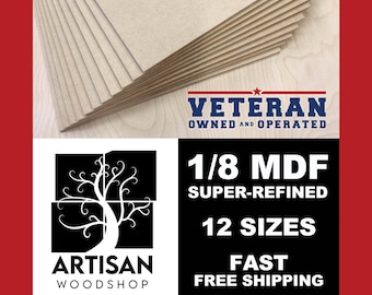 1/8” (3mm) Draftboard/MDF, Glowforge, Proofgrade, Laser mdf, 12"x20" Sheets, wood, Multiple Sizes,MDF 11.75” x 19.25” x .125”,XTool, OMTech,