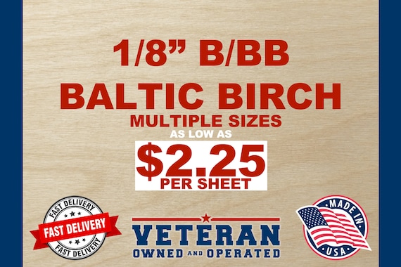 1/8” (3mm) B/BB Baltic Birch, Glowforge Proofgrade, Laser, 12"x20" Sheets, wood, 24 sheet pack, 11.75” x 19.25” x .125”, Xtool, OMTech, BBB,