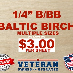 1/4” (6mm) B/BB Baltic Birch, Glowforge Proofgrade, Laser, 12"x20" Sheets, wood, 24 sheet pack, 11.75” x 19.25” x .25”, Xtool, OMTech, BBB,